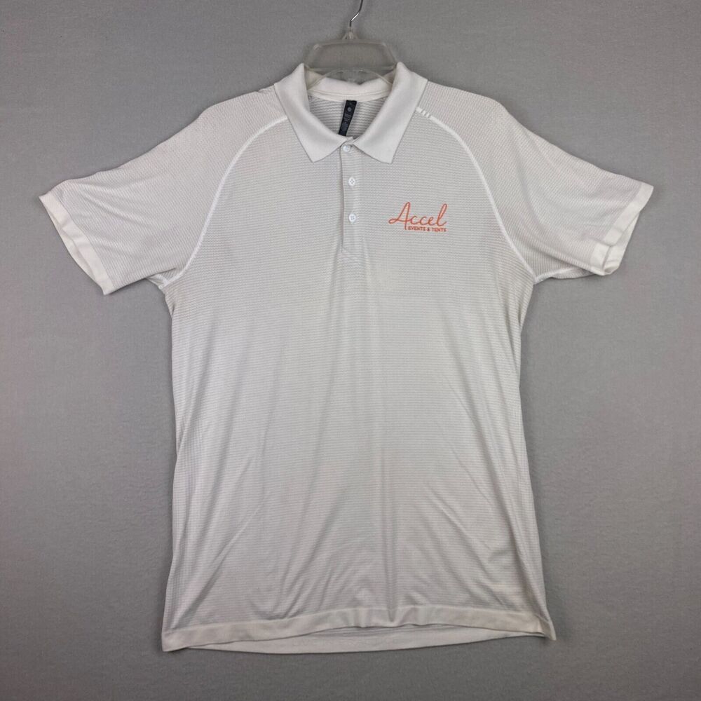 Lululemon Men's Large Metal Vent Tech Polo Shirt White Accel Events & Tents Logo